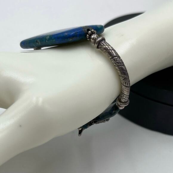 Artisan Made Green Blue Azurite Malachite Sterling Silver Toggle Bracelet 44g - Picture 11 of 12